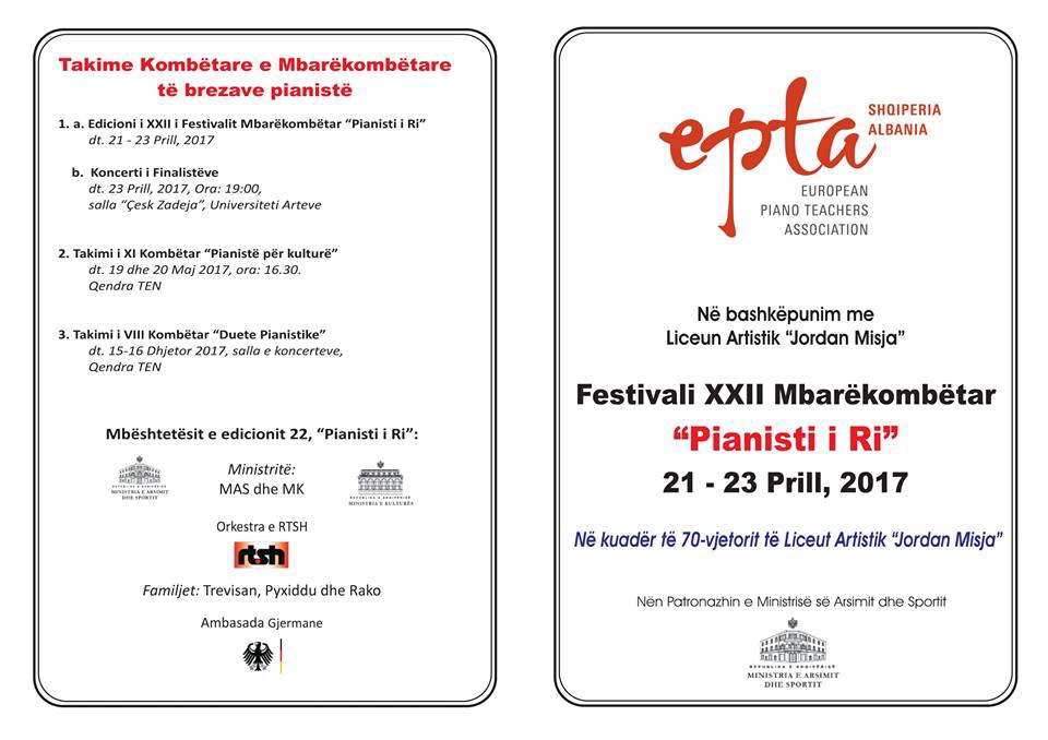 EPTA-Festivali XXII Mbarekombetar Pianisti i Ri-calendar.Al